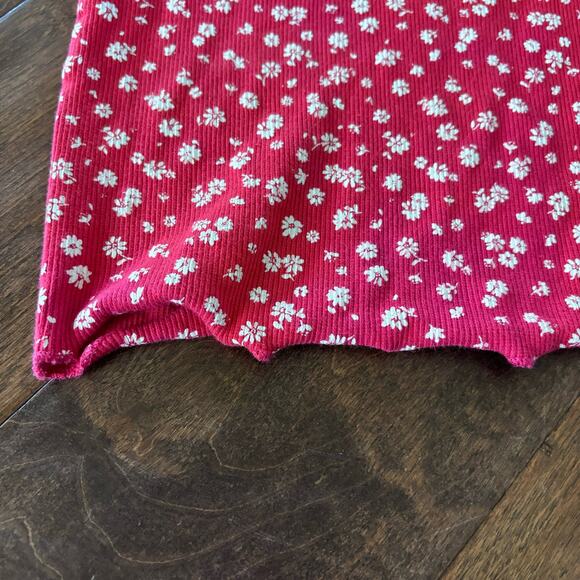 Zara Girls Size 13-14Y Short Sleeve Cropped Tee Shirt Red Floral Baby Tee Ribbed - Picture 4 of 6